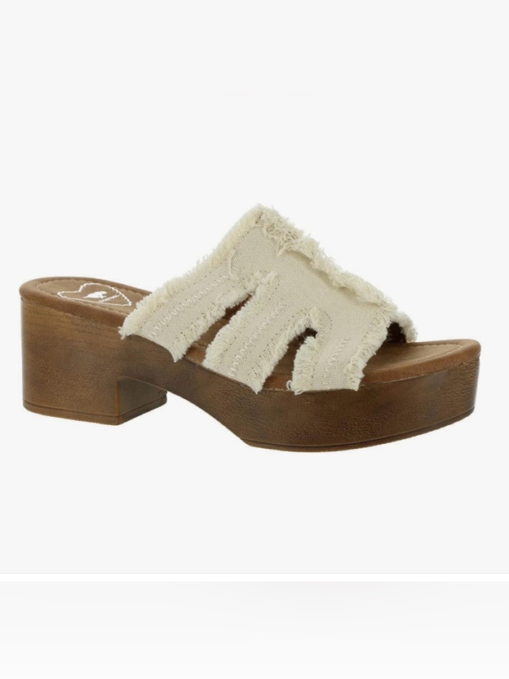 Rocket Dog Frayed Cream Slide Mule with Chunky Brown Sole